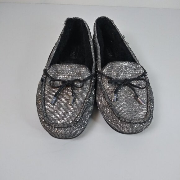 MICHAEL Michael Kors Sutton Moccasin Loafer Lamb Fur Glitter Chain Size 8 - Picture 2 of 8